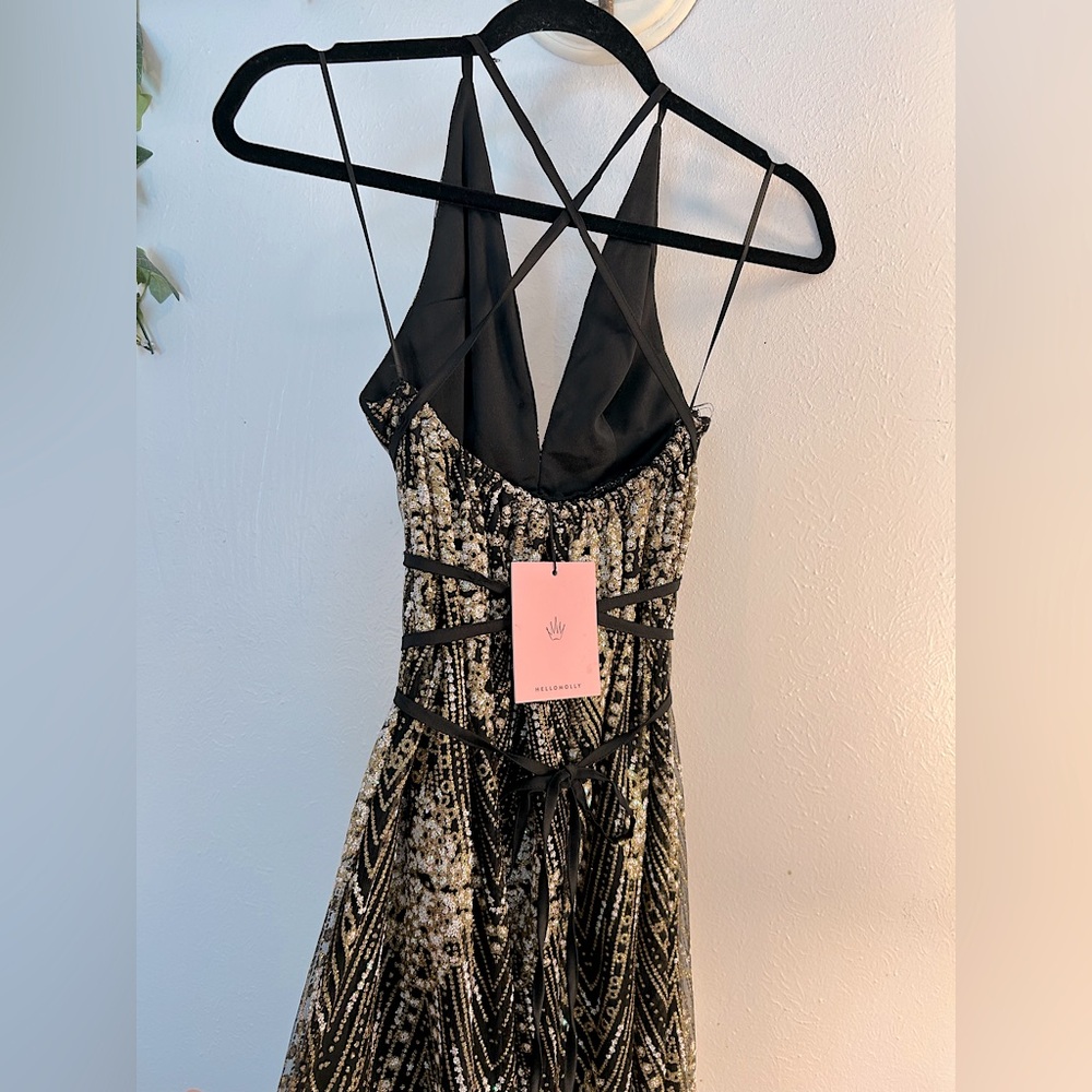 Hello Molly Black and Gold Sparkly Goddess Prom Dress - Picture 7 of 16